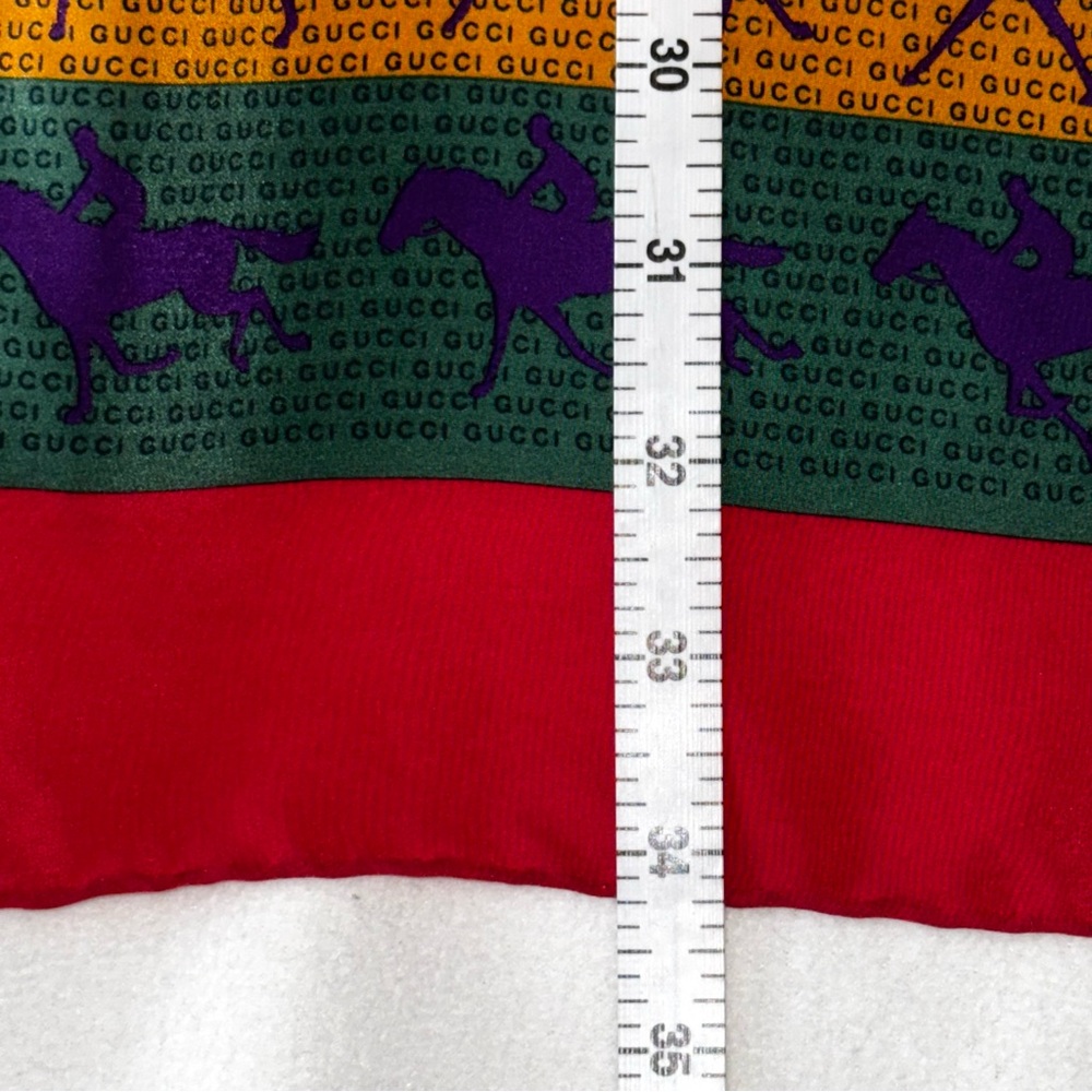 GUCCI Scarf Vintage Equestrian Print Horse & Rider Galloping STUNNING - Picture 9 of 13